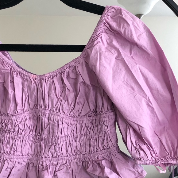 STAUD Lavender Pleated Puffy Sleeves Faye Blouse Top - Picture 3 of 11